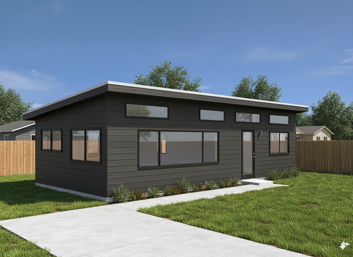 Modern ADU entry with wood accents and clean lines